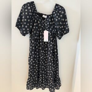 Pink Desert Floral Black Dress size M